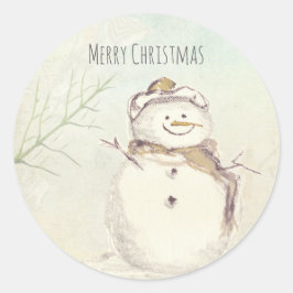 Prettig kerstfeest Sneeuwman Sneeuwvlokken Winter Ronde Sticker