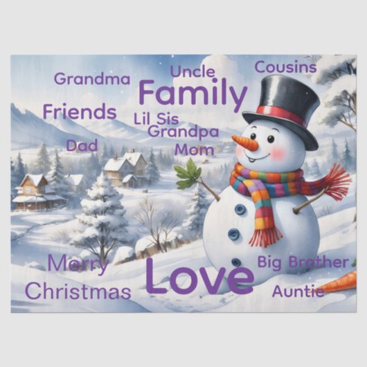 Prettig kerstfeest sneeuwman tissuepapier (Voorkant)