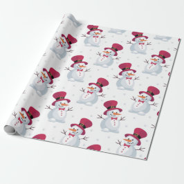 Prettig kerstfeest Sneeuwman Vallende sneeuw Cadeaupapier