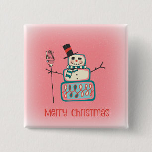 Prettig kerstfeest Sneeuwman Vierkante Button 5,1 Cm