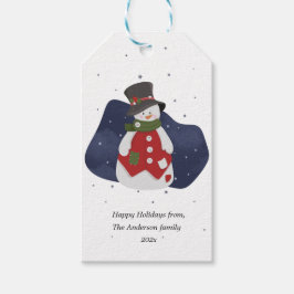 Prettig kerstfeest Sneeuwman Winter Vakantiekaart Cadeaulabel