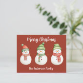 Prettig kerstfeest sneeuwmannen briefkaart (Staand voorkant)