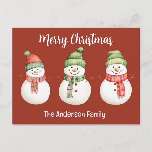 Prettig kerstfeest sneeuwmannen briefkaart (Voorkant)