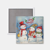 Prettig kerstfeest, Sneeuwmannen vieren feest Magneet (Voorkant / Achterkant)