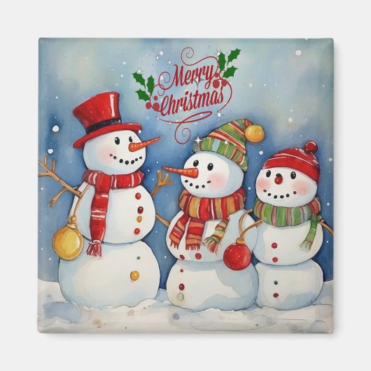 Prettig kerstfeest, Sneeuwmannen vieren feest Magneet (Voorkant)