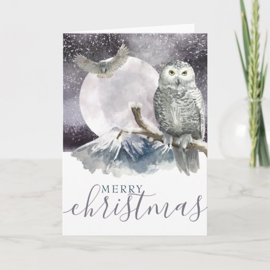 Prettig kerstfeest Sneeuwuil Persoonlijk Feestdagen Kaart (Voorkant)