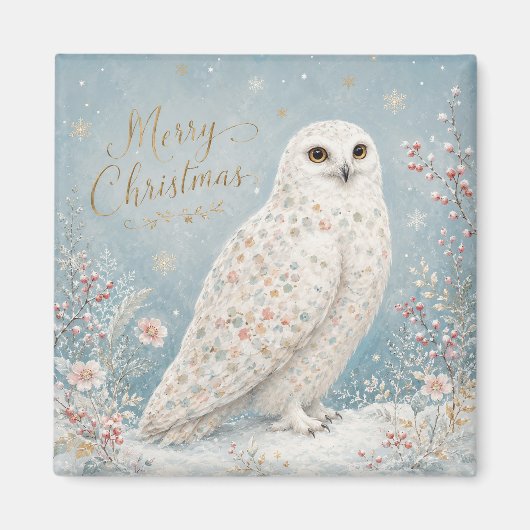 Prettig kerstfeest Sneeuwuil Winter Wonderland Magneet (Voorkant)