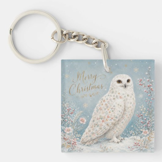 Prettig kerstfeest Sneeuwuil Winter Wonderland Sleutelhanger (Voorkant)