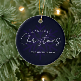 Prettig kerstfeest sneeuwvlok Navyblauw Keramisch Ornament