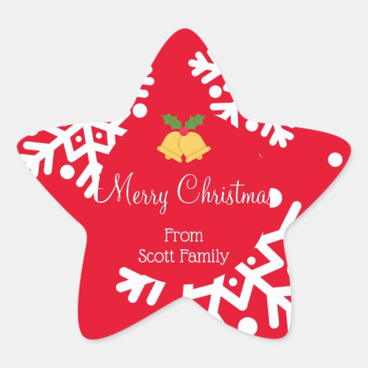 Prettig kerstfeest Sneeuwvlok Rood en Wit Ster Sticker (Voorkant)