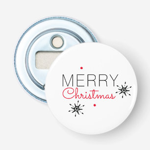 Prettig kerstfeest Sneeuwvlok Rood en Zwart Button Flesopener