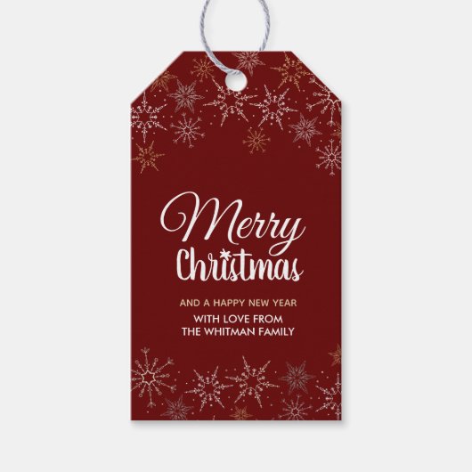 Prettig kerstfeest Sneeuwvlokken Rood Cadeaulabel (Voorkant)