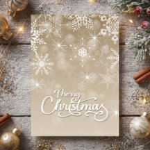 Prettig kerstfeest Sneeuwvlokken Wit beige Groet