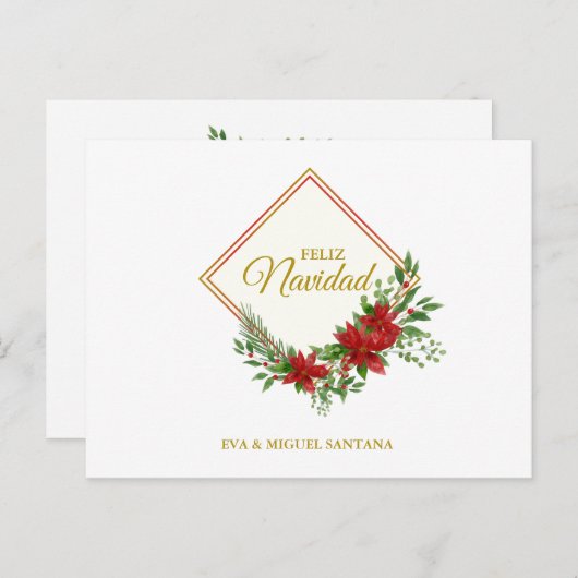 Prettig Kerstfeest Spaans met Poinsettia en Hulst Briefkaart (Voorkant / Achterkant)