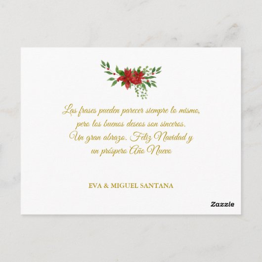 Prettig Kerstfeest Spaans met Poinsettia en Hulst Briefkaart (Achterkant)