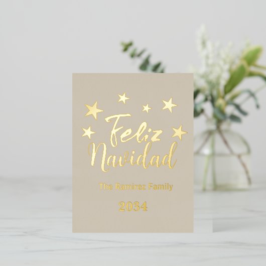 Prettig Kerstfeest Spaanse Moderne Kerst Familie Folie Feestdagen Briefkaart (Staand Voorkant)