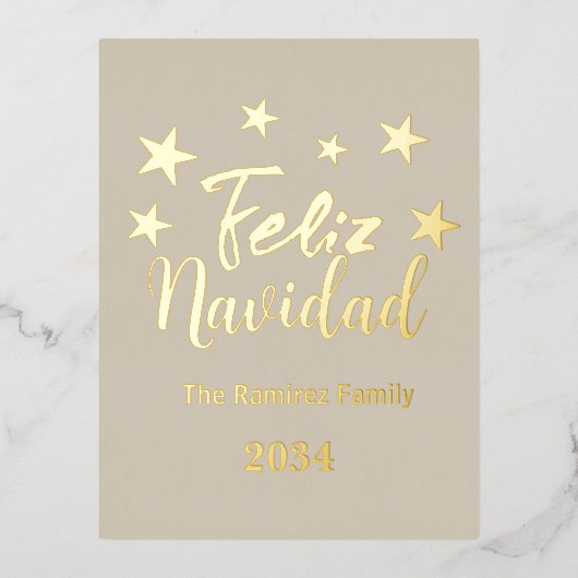 Prettig Kerstfeest Spaanse Moderne Kerst Familie Folie Feestdagen Briefkaart (Voorkant)