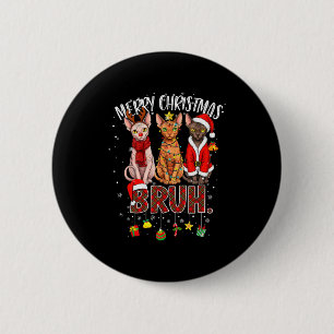 Prettig kerstfeest Sphynx Kat Kerstman Rendier Bru Ronde Button 5,7 Cm