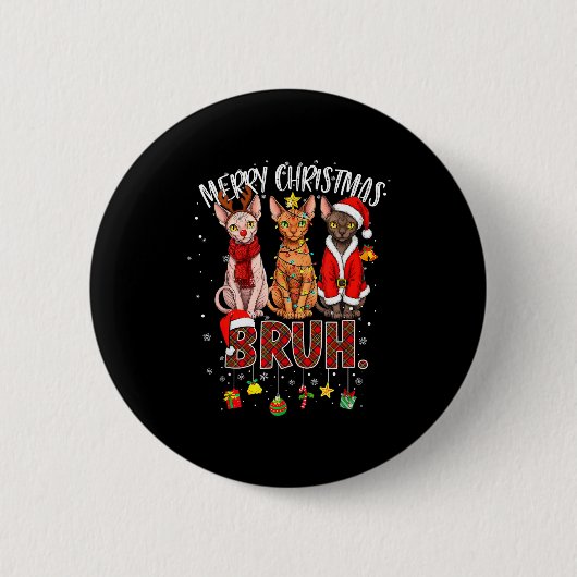Prettig kerstfeest Sphynx Kat Kerstman Rendier Bru Ronde Button 5,7 Cm (Voorkant)
