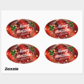 Prettig kerstfeest, sprankelend rood en goud ontwe ovale sticker (Vel)