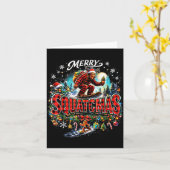 Prettig kerstfeest Squatchmas Grappige Bigfoot Sne Kaart (Gele Bloem)