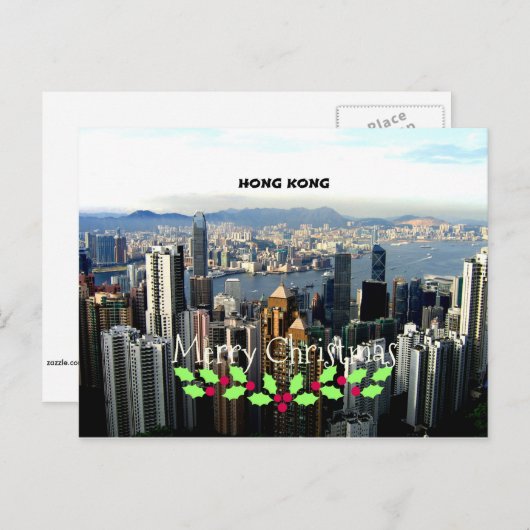 Prettig kerstfeest, stadsgezicht van Hong Kong Feestdagenkaart (Voorkant / Achterkant)