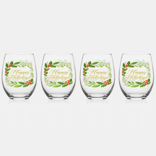 'Prettig Kerstfeest' Stengelloze Wijn Glazen (Achterkant)