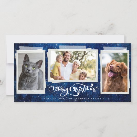Prettig kerstfeest sterrennacht 3 foto collage feestdagenkaart (Voorkant)