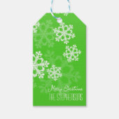 Prettig kerstfeest Stijlvolle groene sneeuwvlokken Cadeaulabel (Voorkant)