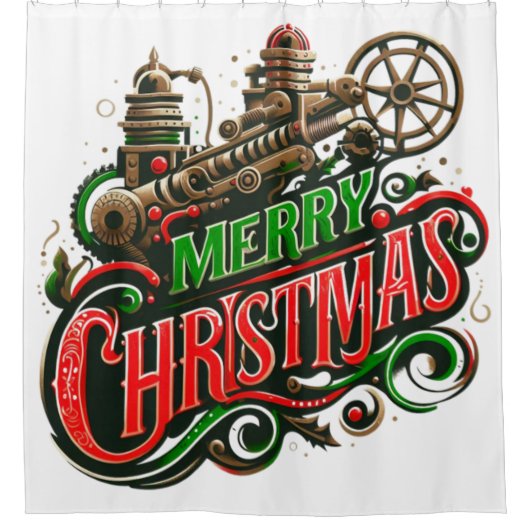 Prettig kerstfeest stoombotaniek douchegordijn (Voorkant)