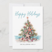 Prettig Kerstfeest Strand Kerstboom Feestdagenkaart (Voorkant)