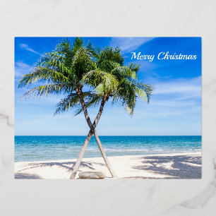 Prettig kerstfeest strand Palm bomen Folie Feestdagen Briefkaart