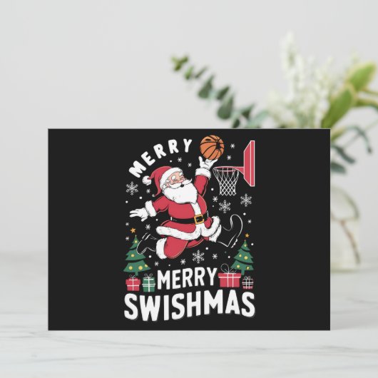 Prettig Kerstfeest Swishmas Kerstman Basketbal Spe Feestdagenkaart (Staand voorkant)