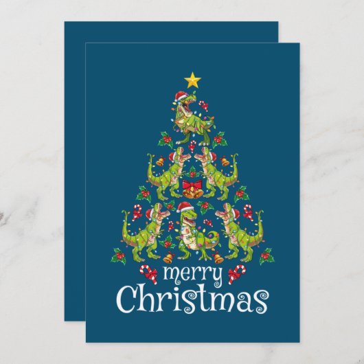 Prettig kerstfeest T Rex Jongens Kerstboom Rex Feestdagenkaart (Voorkant / Achterkant)