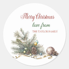 Prettig kerstfeest,Takken,Kegelden Ronde Sticker
