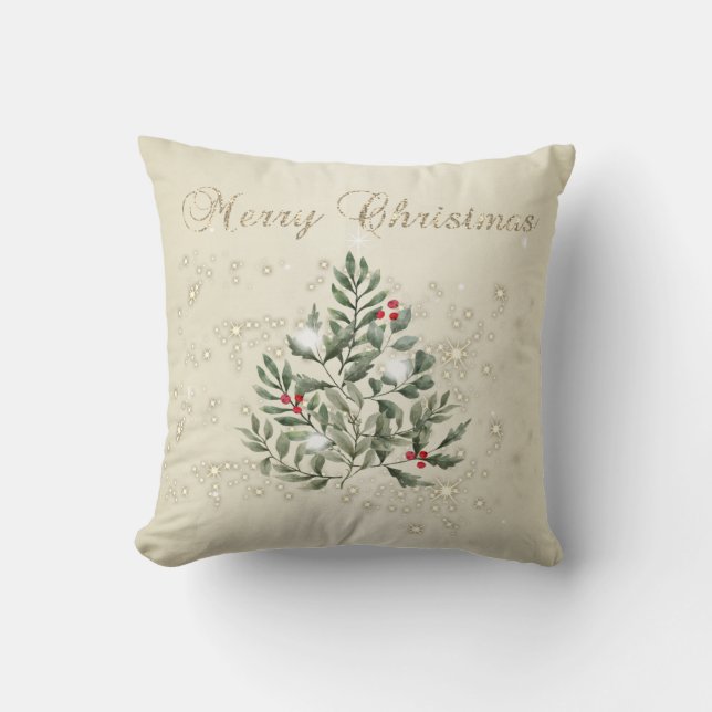 Prettig kerstfeest, takken van de dennenboom glins kussen (Voorkant)