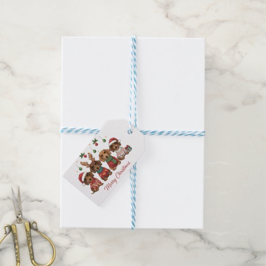 Prettig kerstfeest takshonden cadeaulabel (Met Touw)