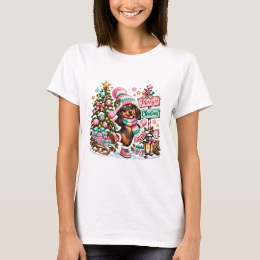 Prettig kerstfeest Teckel T-shirt (Voorkant)