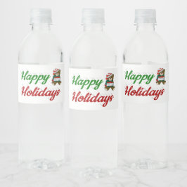 Prettig kerstfeest Teddy Bear Kerstscript Waterfles Etiket