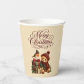 Prettig kerstfeest Teddybeer Papieren Bekers (Voorkant)