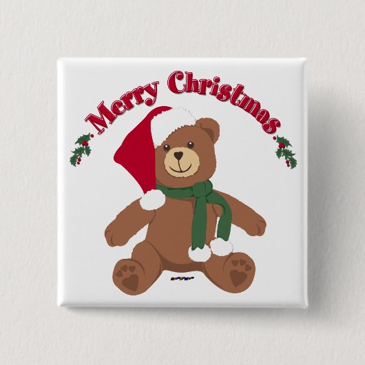 Prettig kerstfeest Teddybeer Vierkante Button 5,1 Cm (Voorkant)