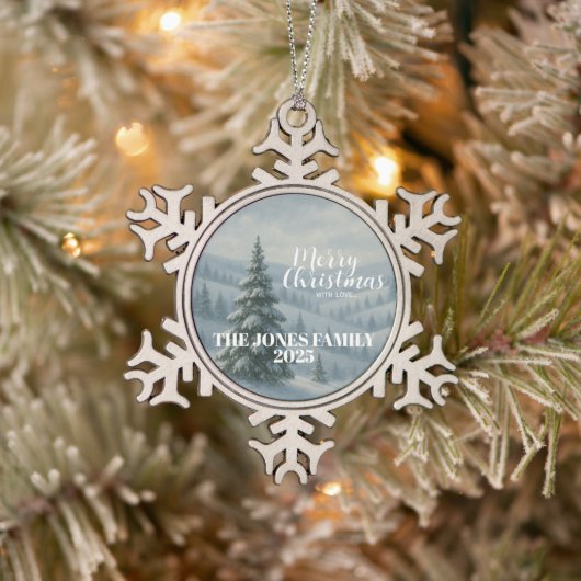 Prettig kerstfeest tin sneeuwvlok ornament (Boom)