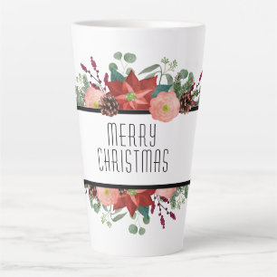 Prettig kerstfeest, traditioneel bloemstuk latte mok