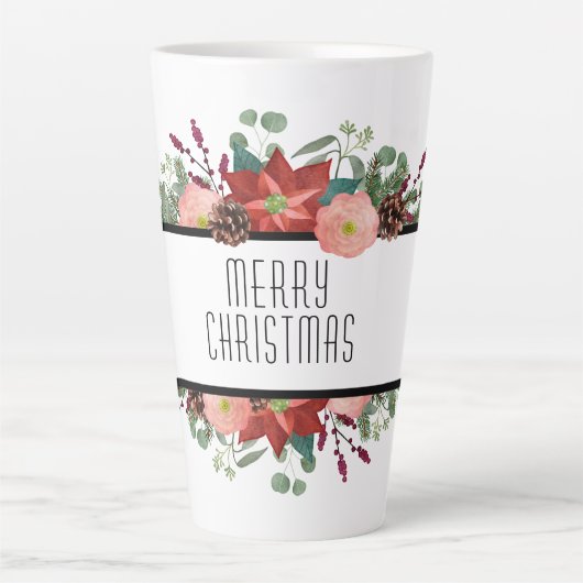 Prettig kerstfeest, traditioneel bloemstuk latte mok (Voorkant)