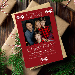 Prettig kerstfeest trendy rode witte strik familie feestdagenkaart
