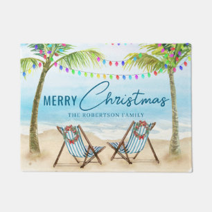 Prettig kerstfeest Tropisch strand Palmbomen Deurmat
