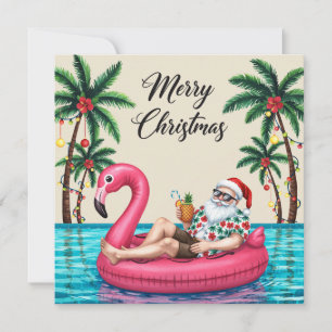 Prettig kerstfeest Tropische Kerstman Zomer Zwemba Feestdagenkaart