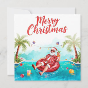 Prettig kerstfeest Tropische Kerstman Zomer Zwemba Feestdagenkaart