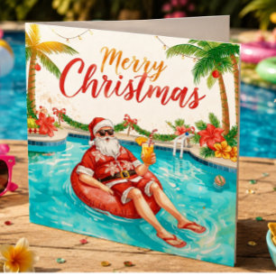 Prettig kerstfeest Tropische Kerstman Zomer Zwemba Feestdagenkaart