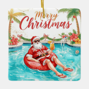Prettig kerstfeest Tropische Kerstman Zomer Zwemba Keramisch Ornament